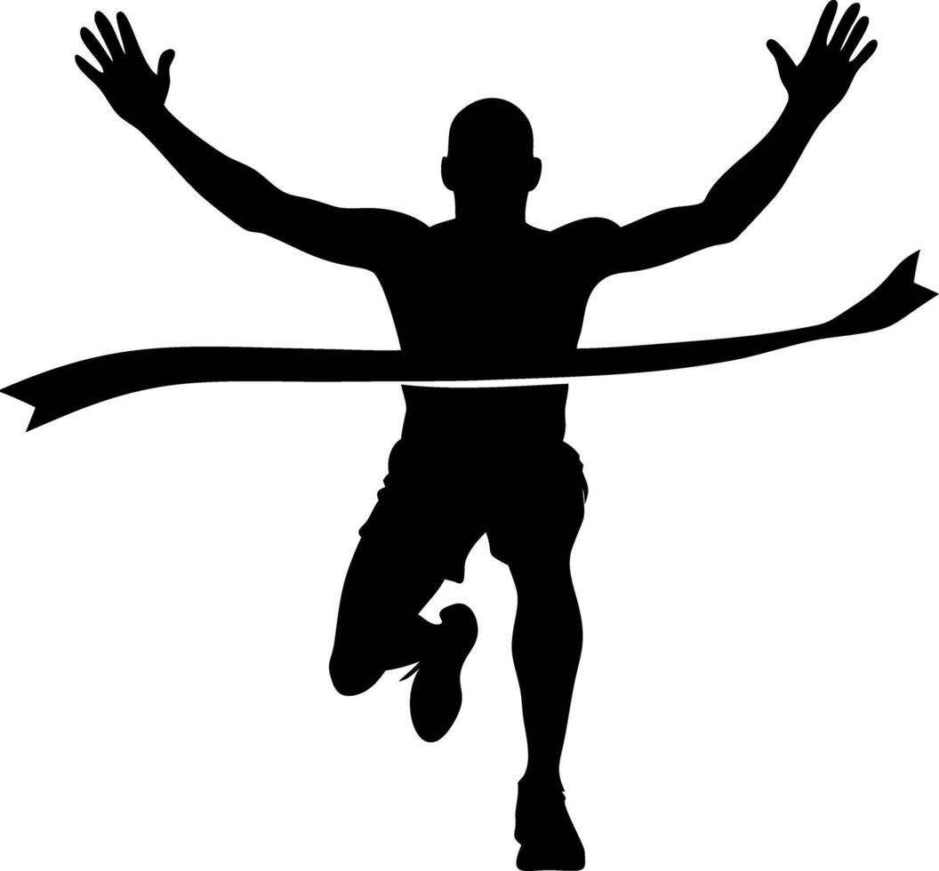 Runner Silhouette Crossing Finish Line Victory Celebration vector