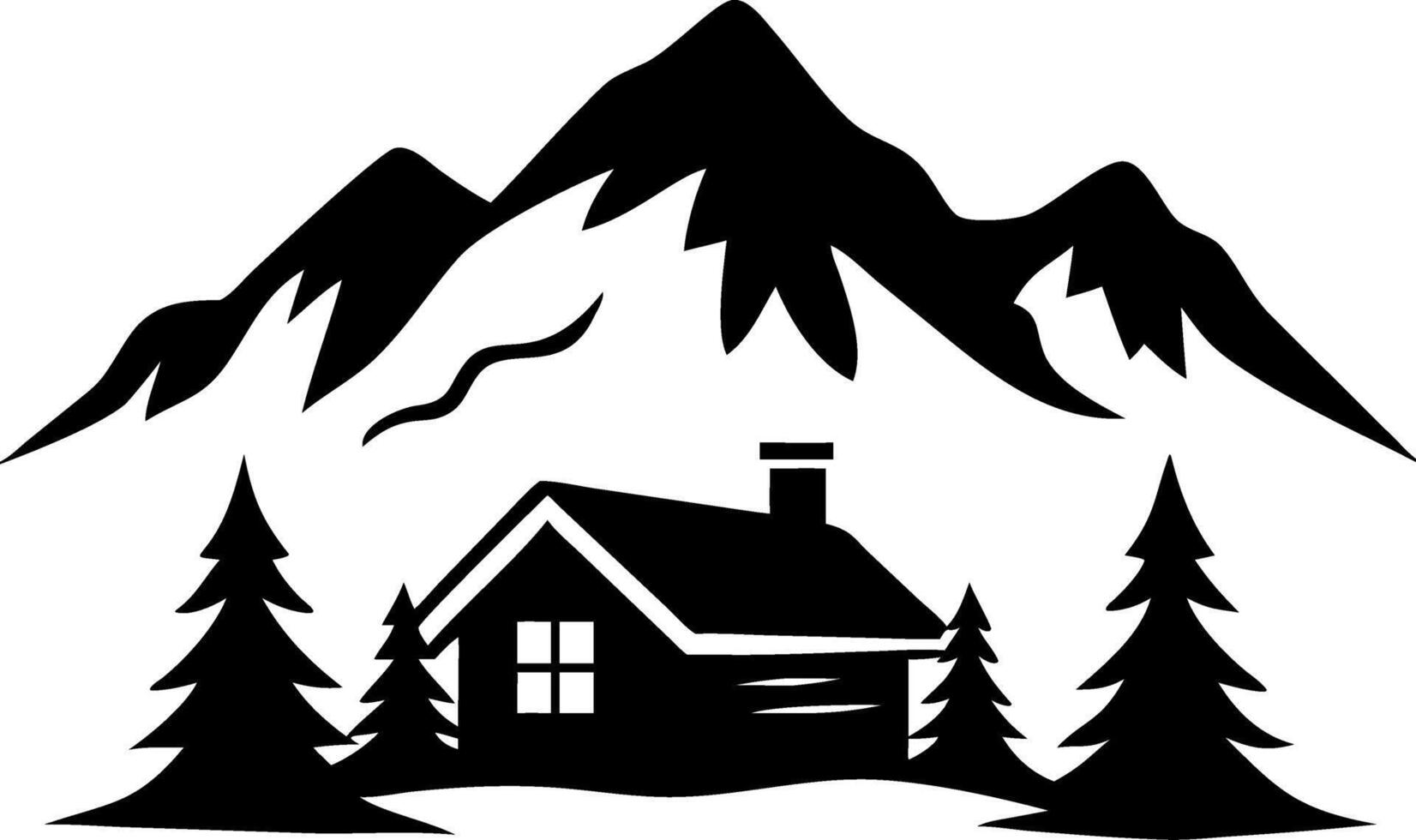 Rustic Cabin in Mountain Landscape Silhouette for Nature Designs and Illustrations vector
