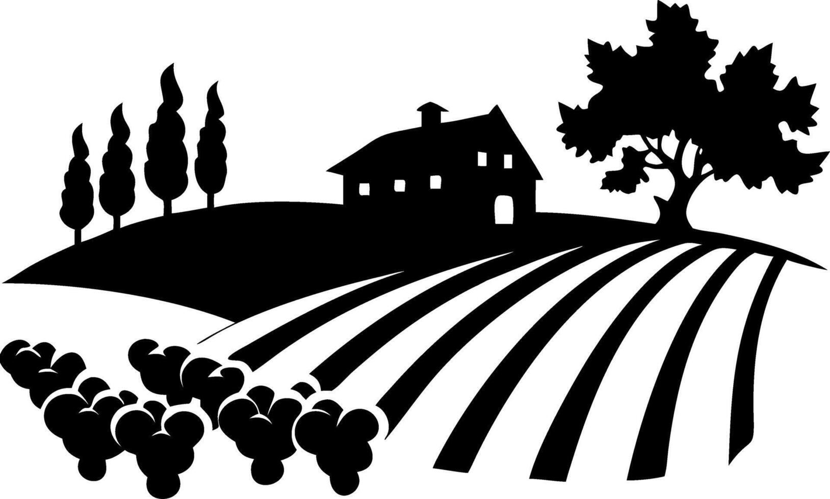 Rustic Farmhouse and Vineyard Silhouette for Design Projects and Decor vector
