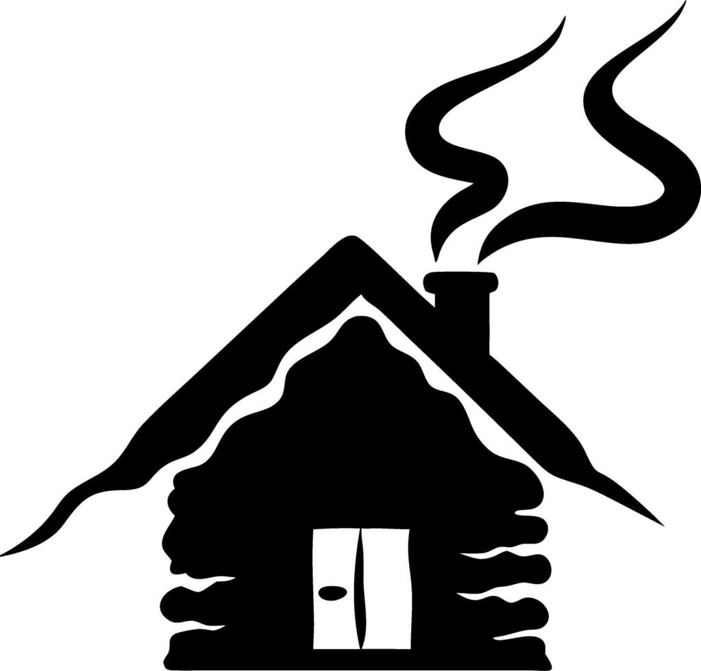Rustic Log Cabin Silhouette with Smoke for Cozy Winter Designs and Crafts vector
