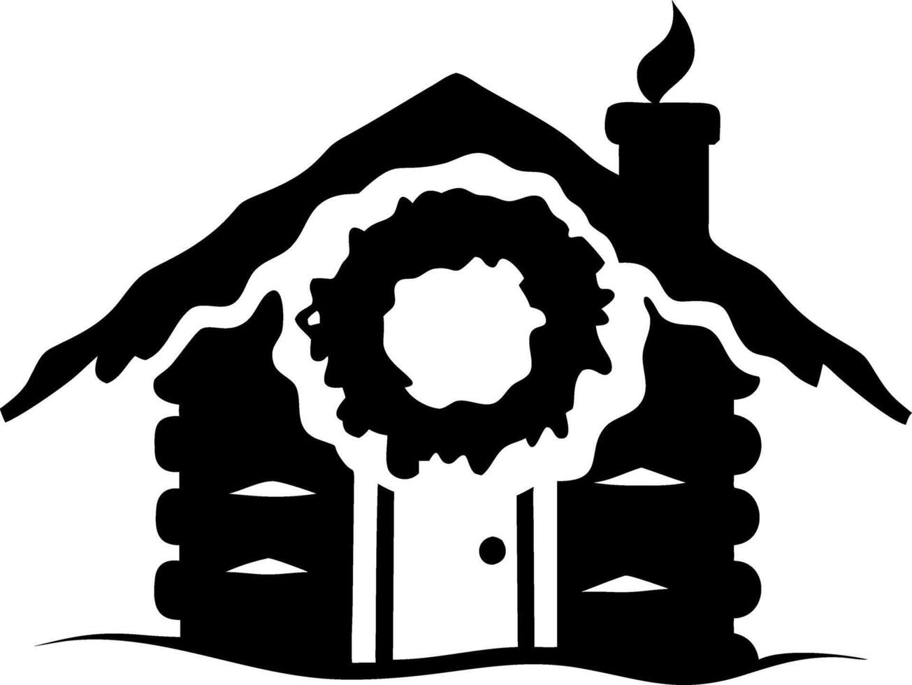Rustic Log Cabin with Wreath Silhouette Perfect for Holiday Designs vector