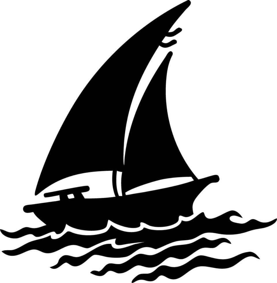 Sailing Boat Silhouette Illustration on Ocean Waves for Nautical Design Projects vector