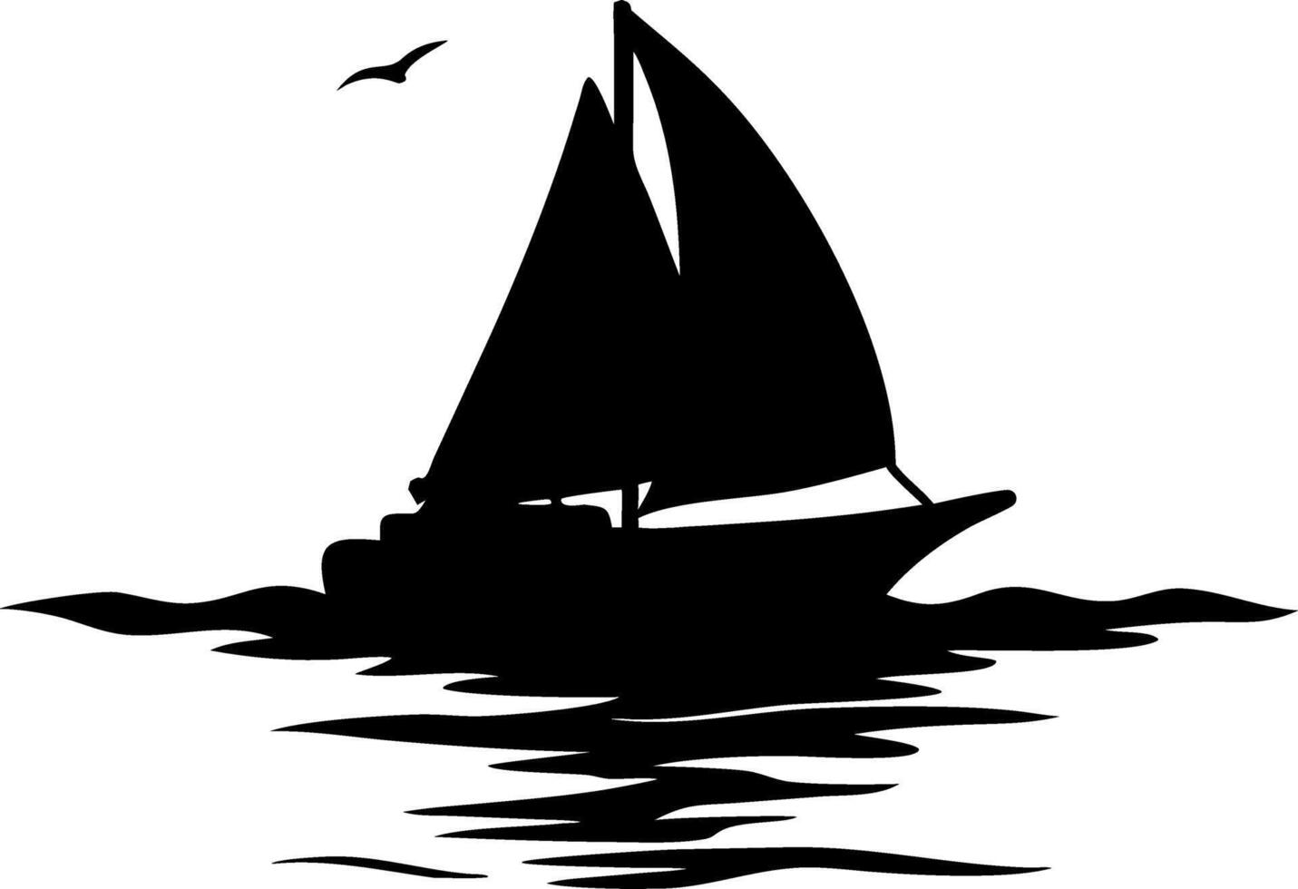 Sailboat Silhouette on Tranquil Sea with Bird Ideal for Nautical Themes and Design Projects vector