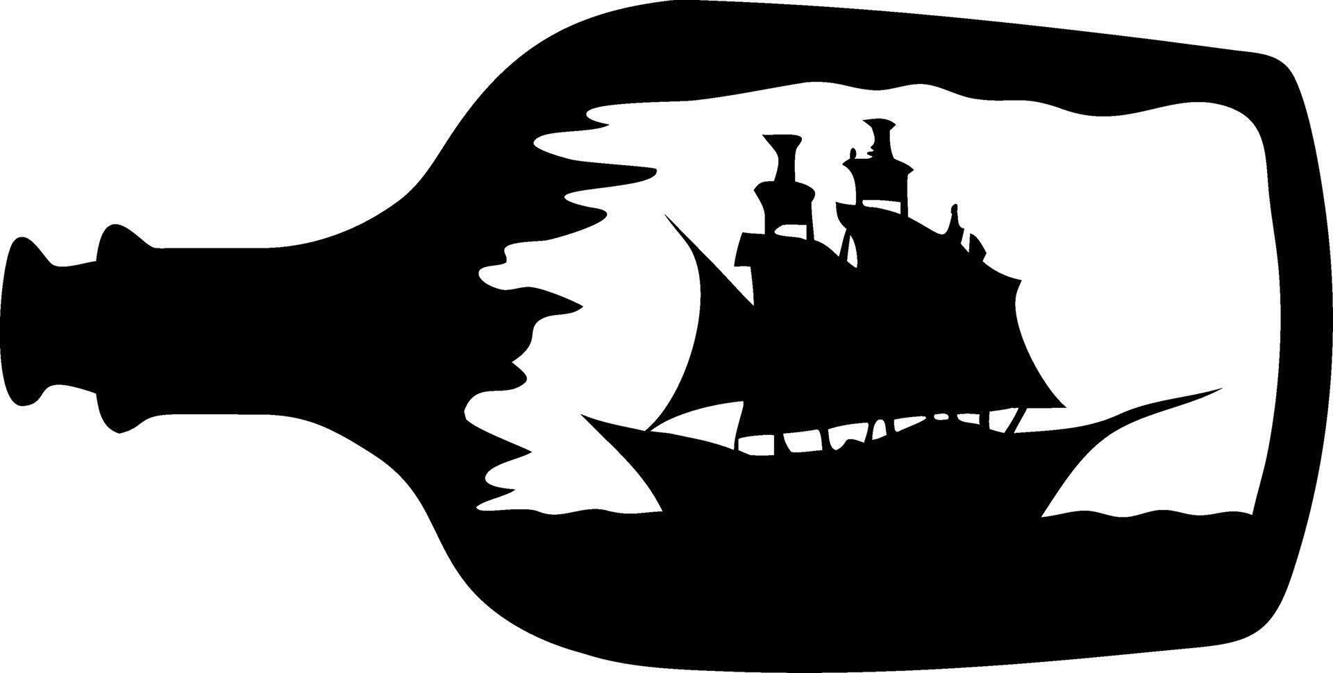 Sailing Ship Silhouette in Bottle Nautical Art for Decor and Design vector