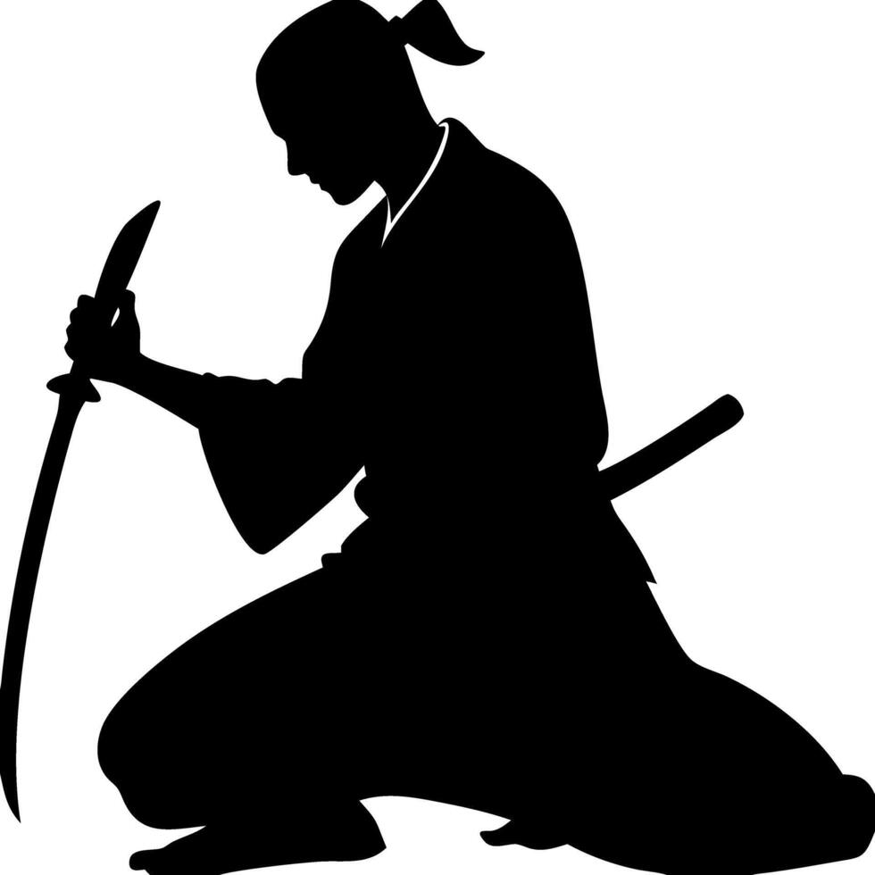 Samurai Warrior Silhouette with Sword Ideal for Tattoos or Martial Arts Designs vector