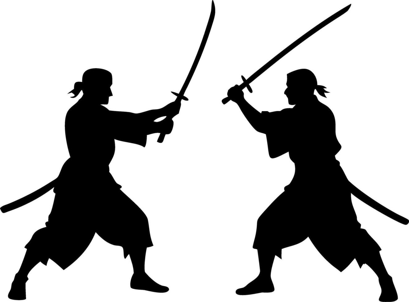 Samurai Sword Fight Silhouettes Graphic for Martial Arts Designs vector