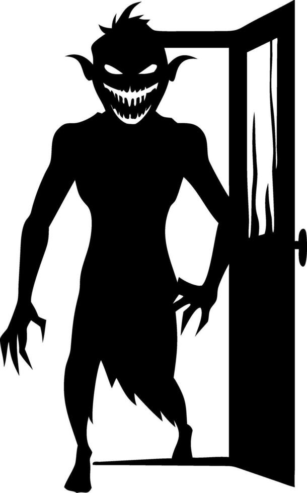 Scary Monster Silhouette Creeping Through Open Door Art for Halloween Decorations vector