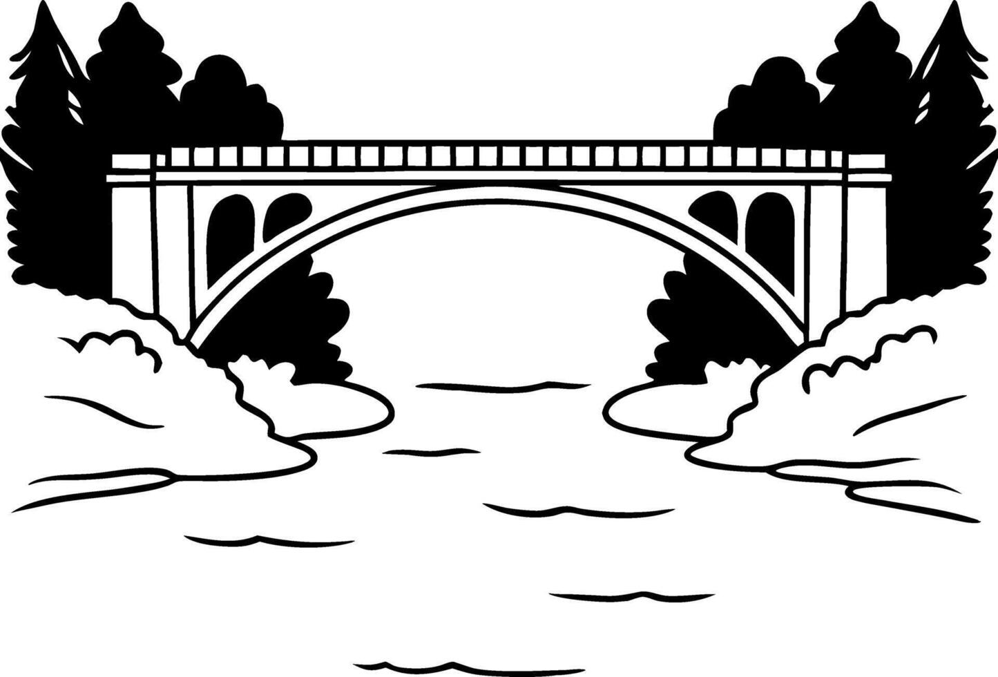 Scenic Arched Bridge Over River with Trees Illustration for Design Projects vector