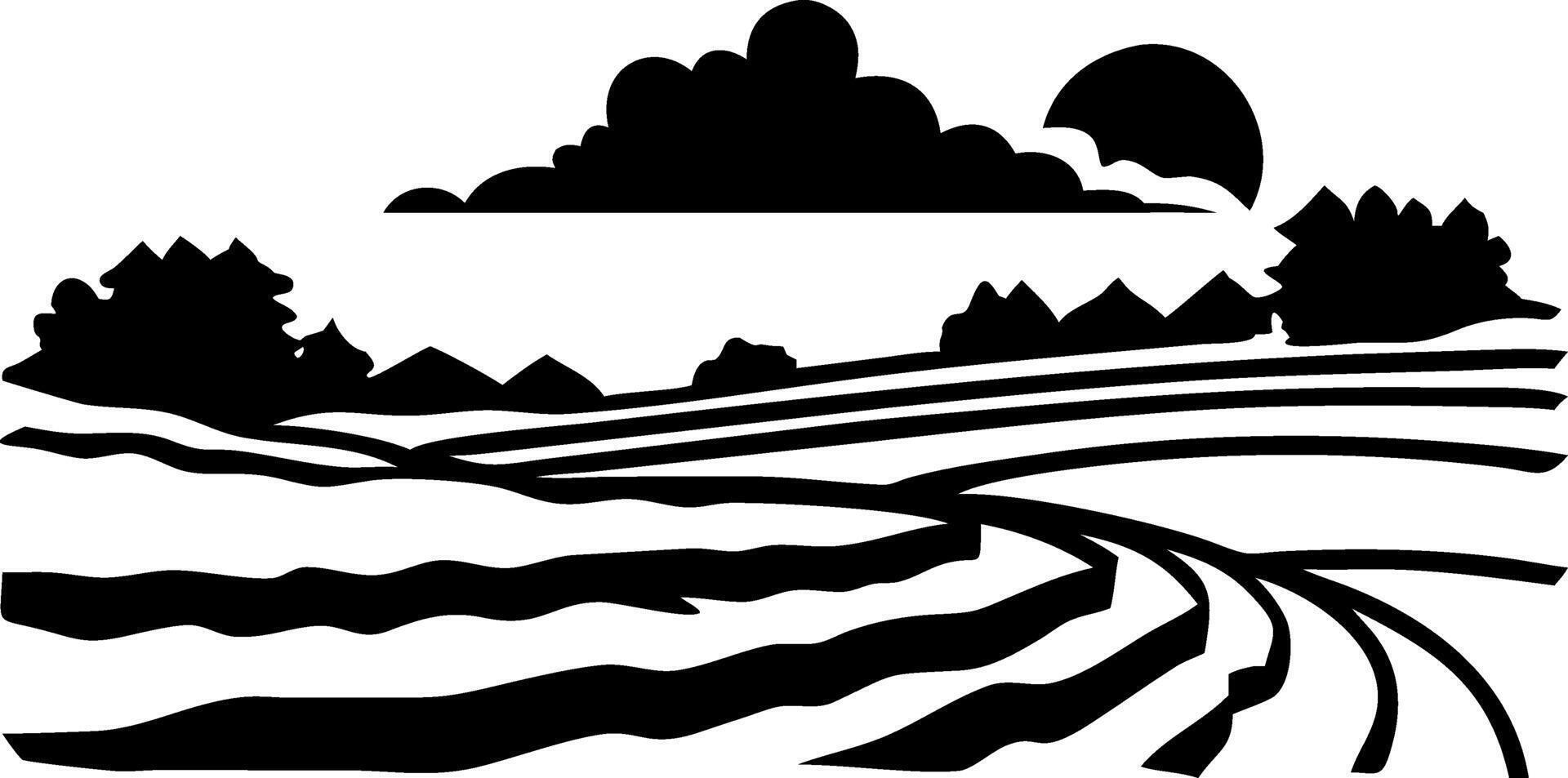 Scenic Countryside Landscape with Sunset Silhouette for Art and Design vector