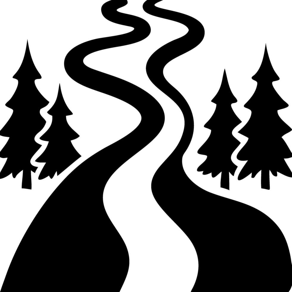 Scenic Forest Road with Pine Trees Silhouette for Nature Illustrations vector