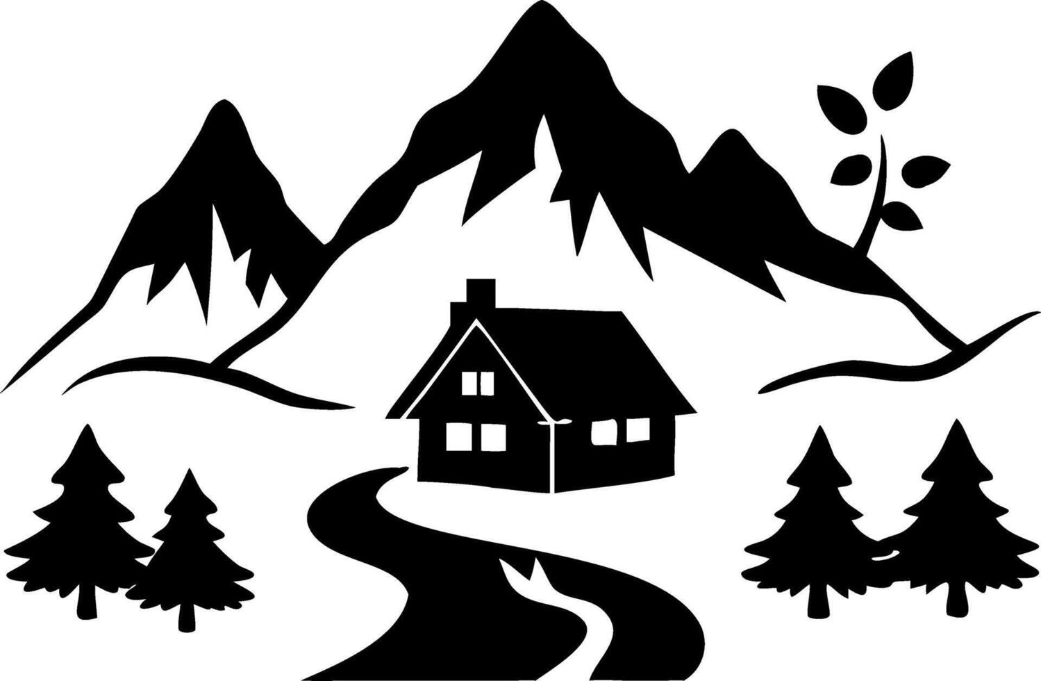 Scenic Mountain Cabin Illustration for Nature Themes and Decor vector