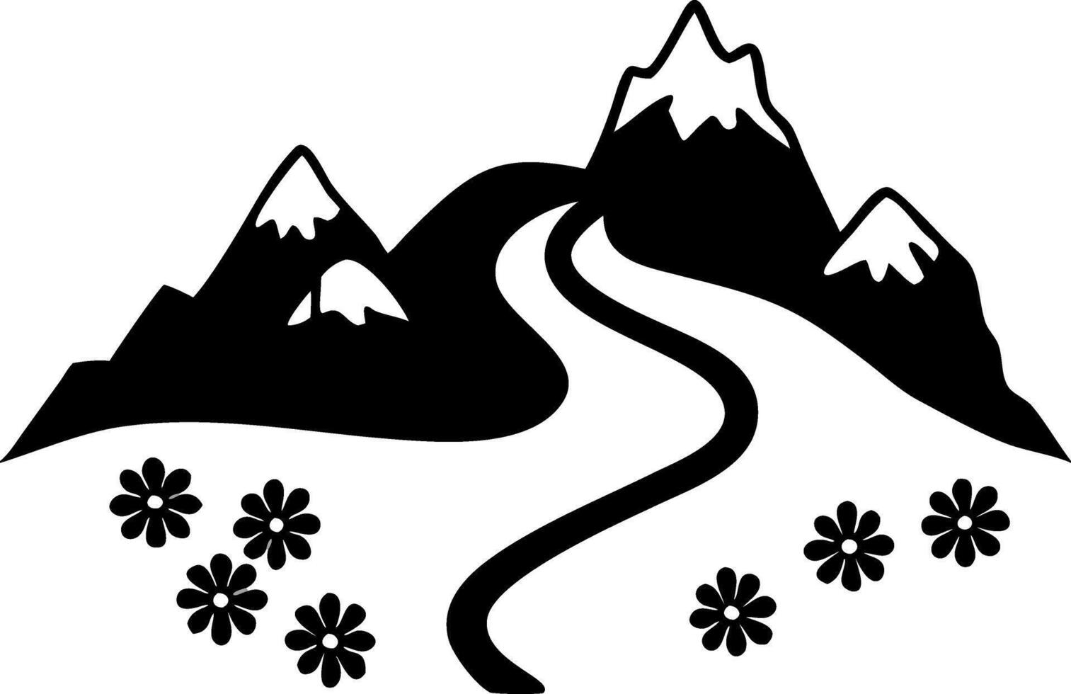 Scenic Mountain Pathway with Flowers Illustration for Design and Decor vector