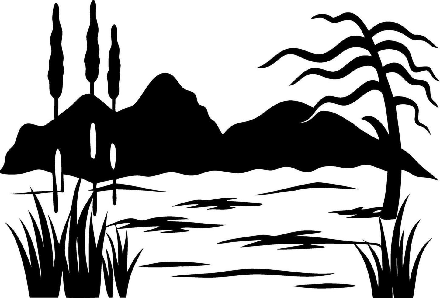 Scenic Nature Landscape Silhouette for Art and Design Projects vector