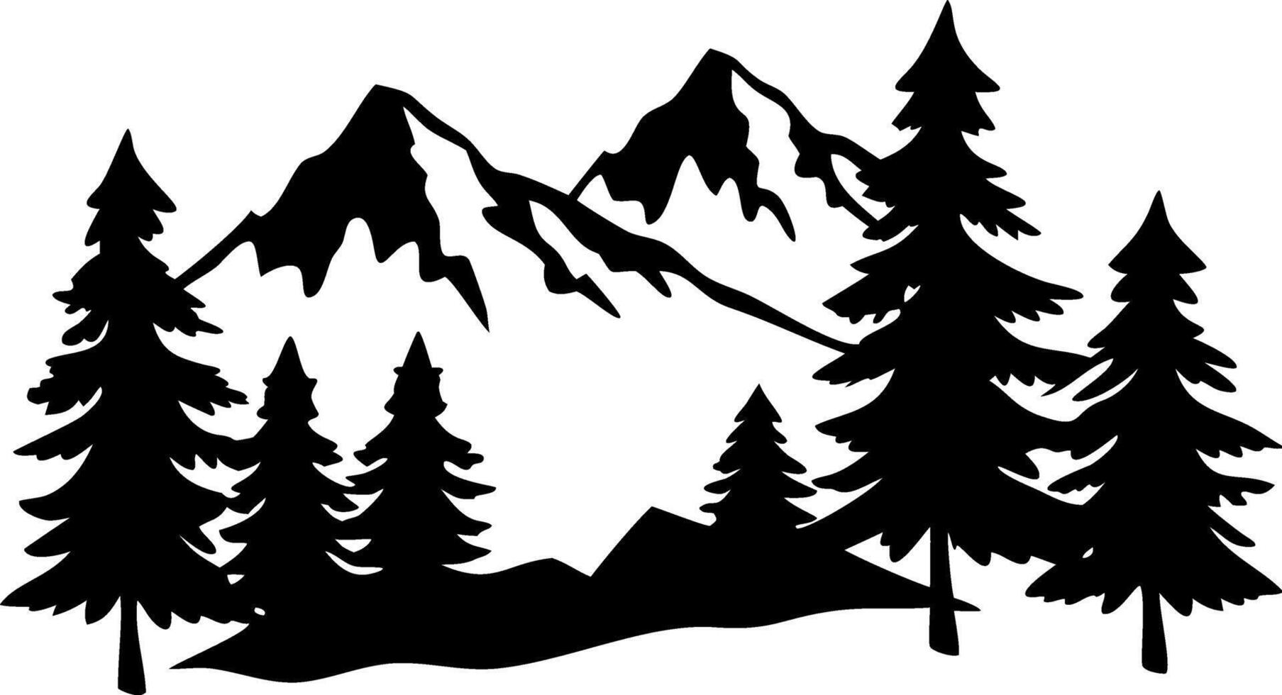 Scenic Mountain Forest Silhouette with Pine Trees for Nature Art Design vector