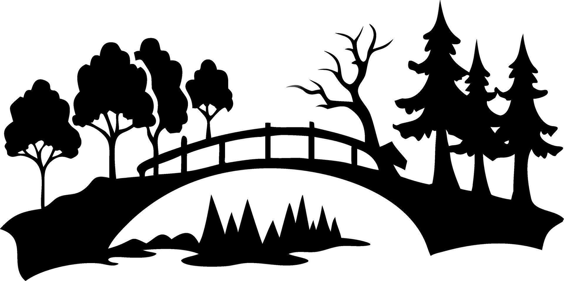 Serene Woodland Bridge Silhouette for Art and Decoration vector