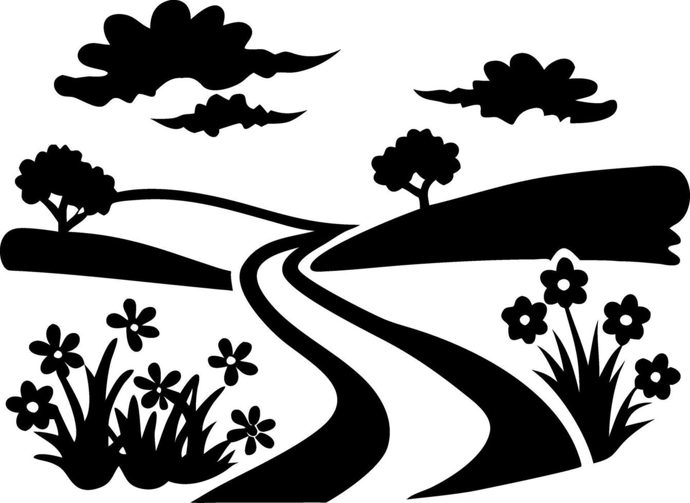 Serene Countryside Landscape Silhouette for Art and Design Projects vector