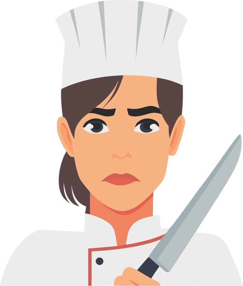 Serious Chef with Knife Holding and Cooking Illustration for Culinary Use vector