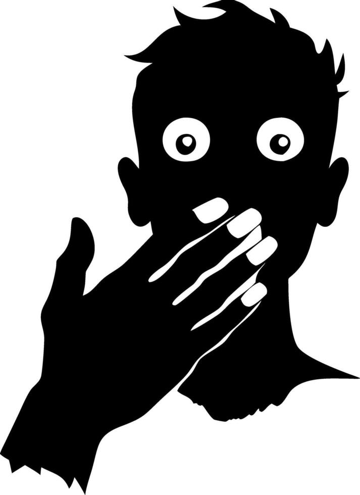Shocked Silhouette Face with Hand Over Mouth Illustration for Graphic Design vector