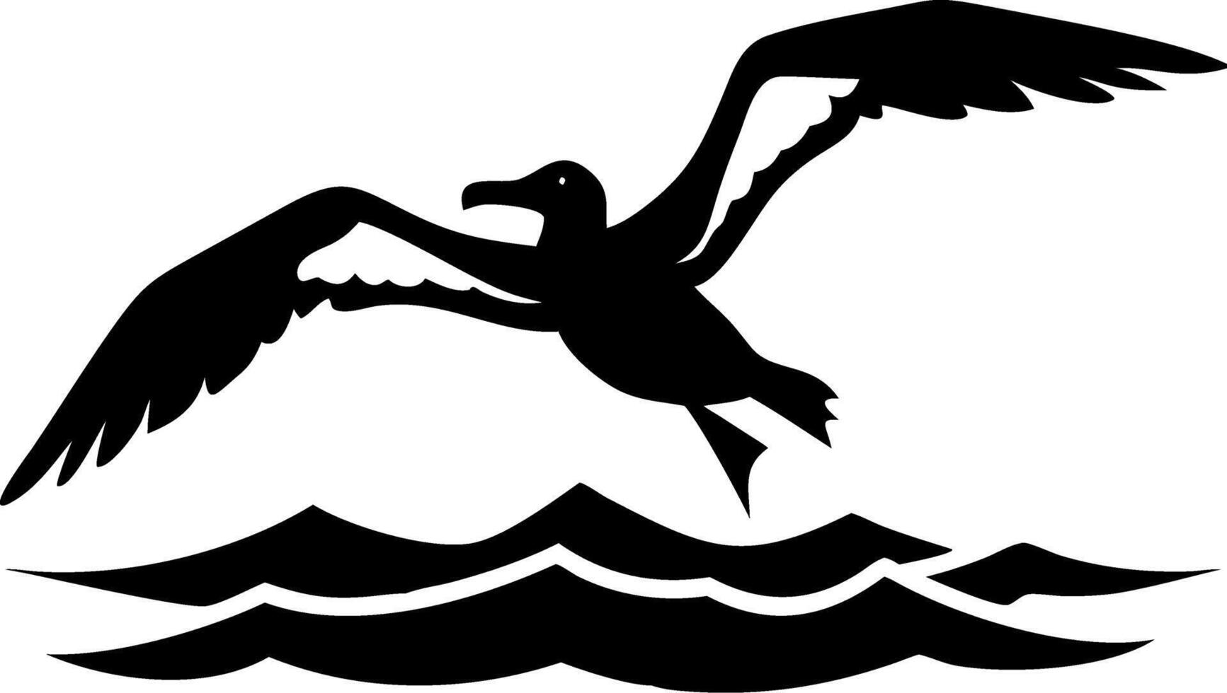 Silhouette Albatross Flying Over Ocean Waves for Nautical Designs vector