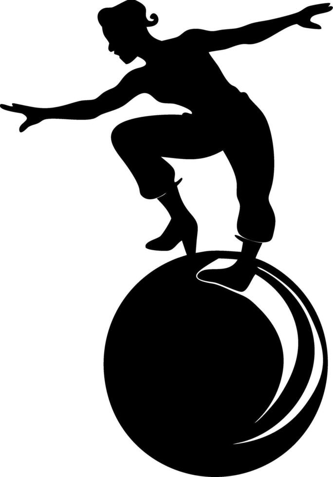 Silhouette Acrobat Balancing on Sphere Elegant Illustration for Design and Decoration vector