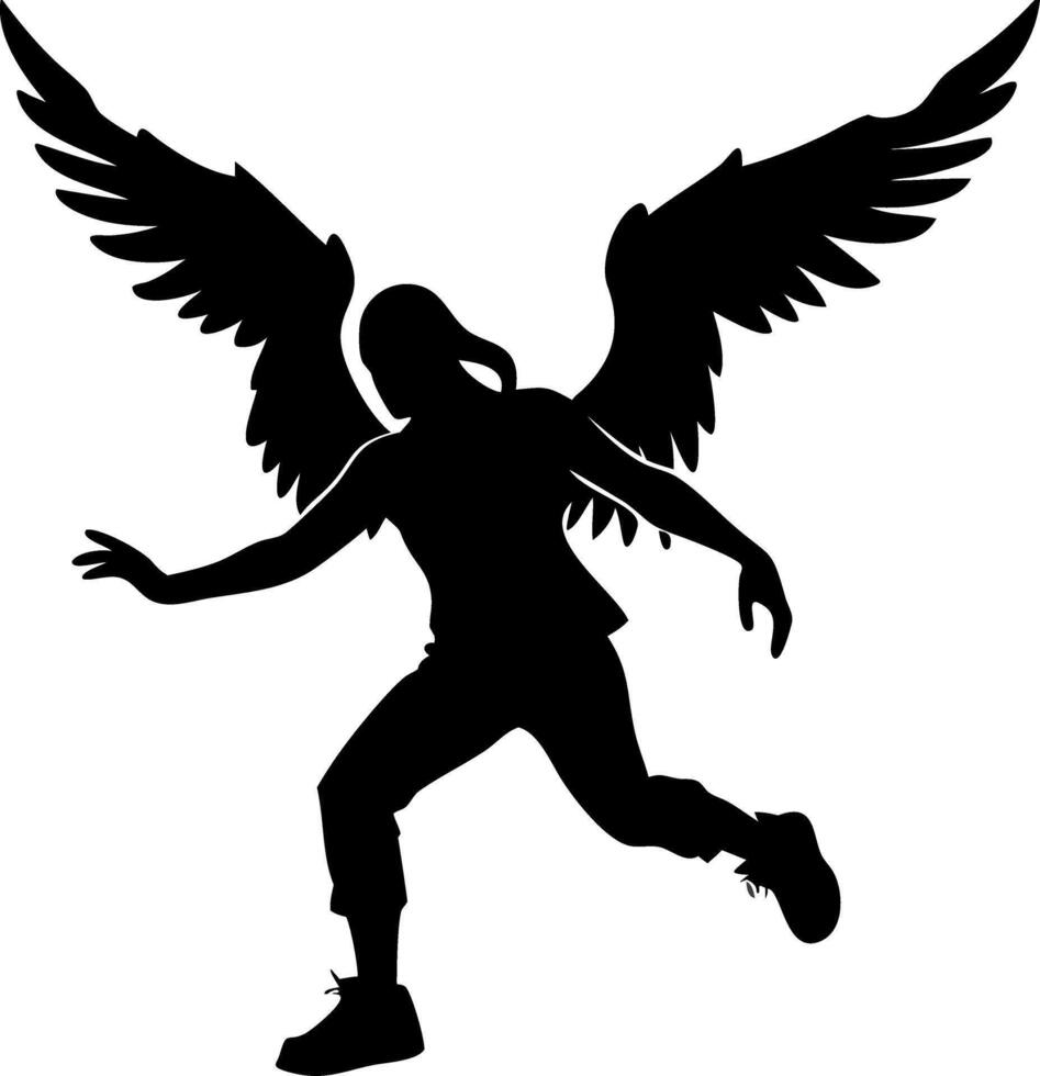Silhouette Angelic Figure Wings Fantasy Art for Tattoos and Graphic Design vector