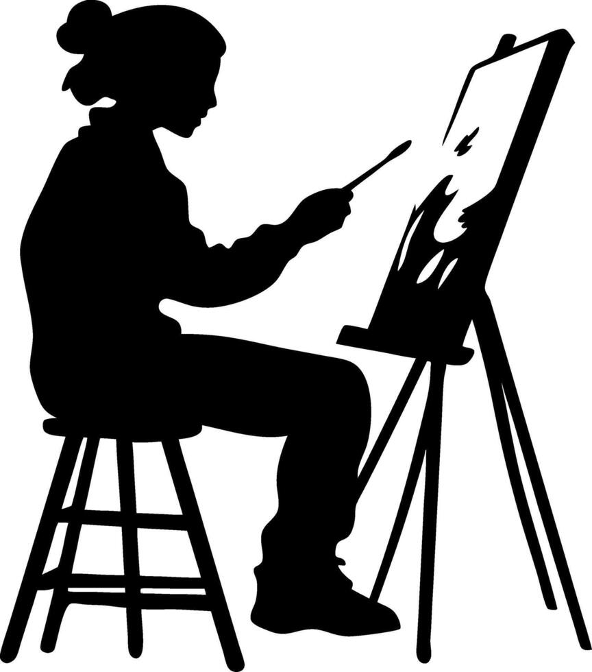 Silhouette Artist Painting on Easel Creative Illustration for Art Projects vector