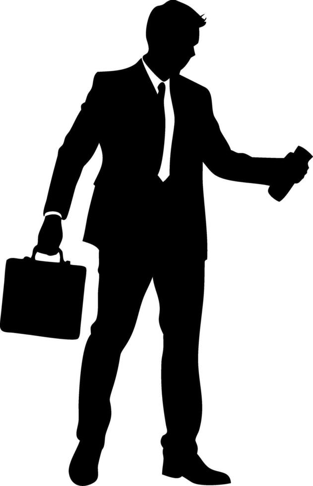 Silhouette Businessman Holding Briefcase Document Illustration vector