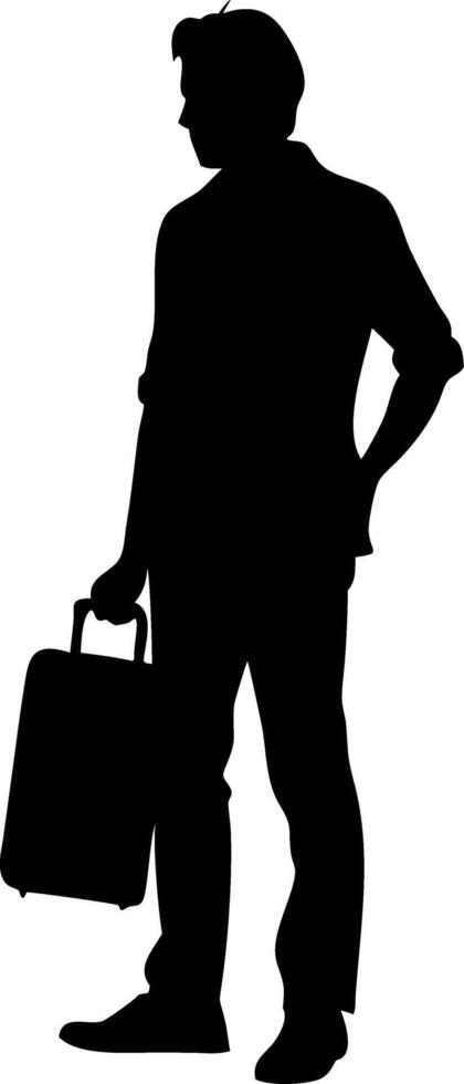 Silhouette Businessman Standing with Luggage Illustration for Travel Design Projects vector