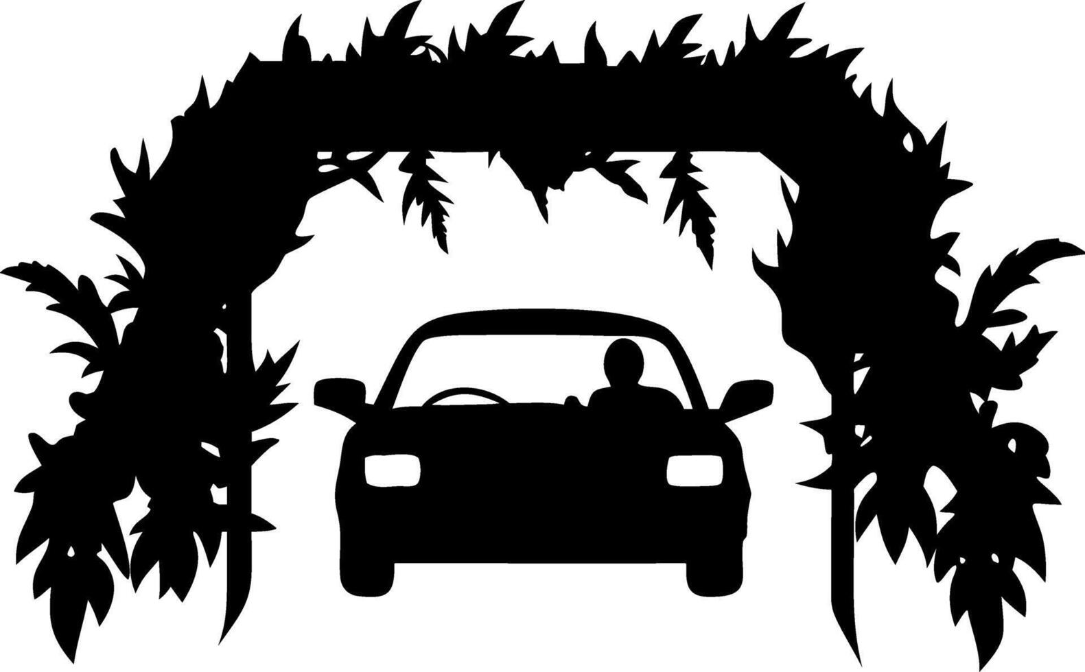 Silhouette Car Under Leafy Archway Art for Design Projects vector