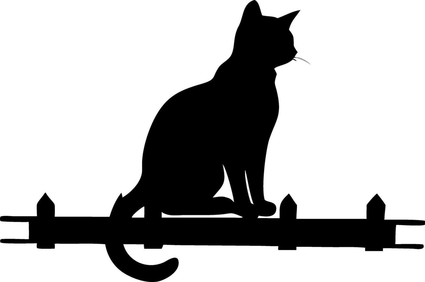 Silhouette Cat Sitting on Fence Illustration for Wall Art and Design vector
