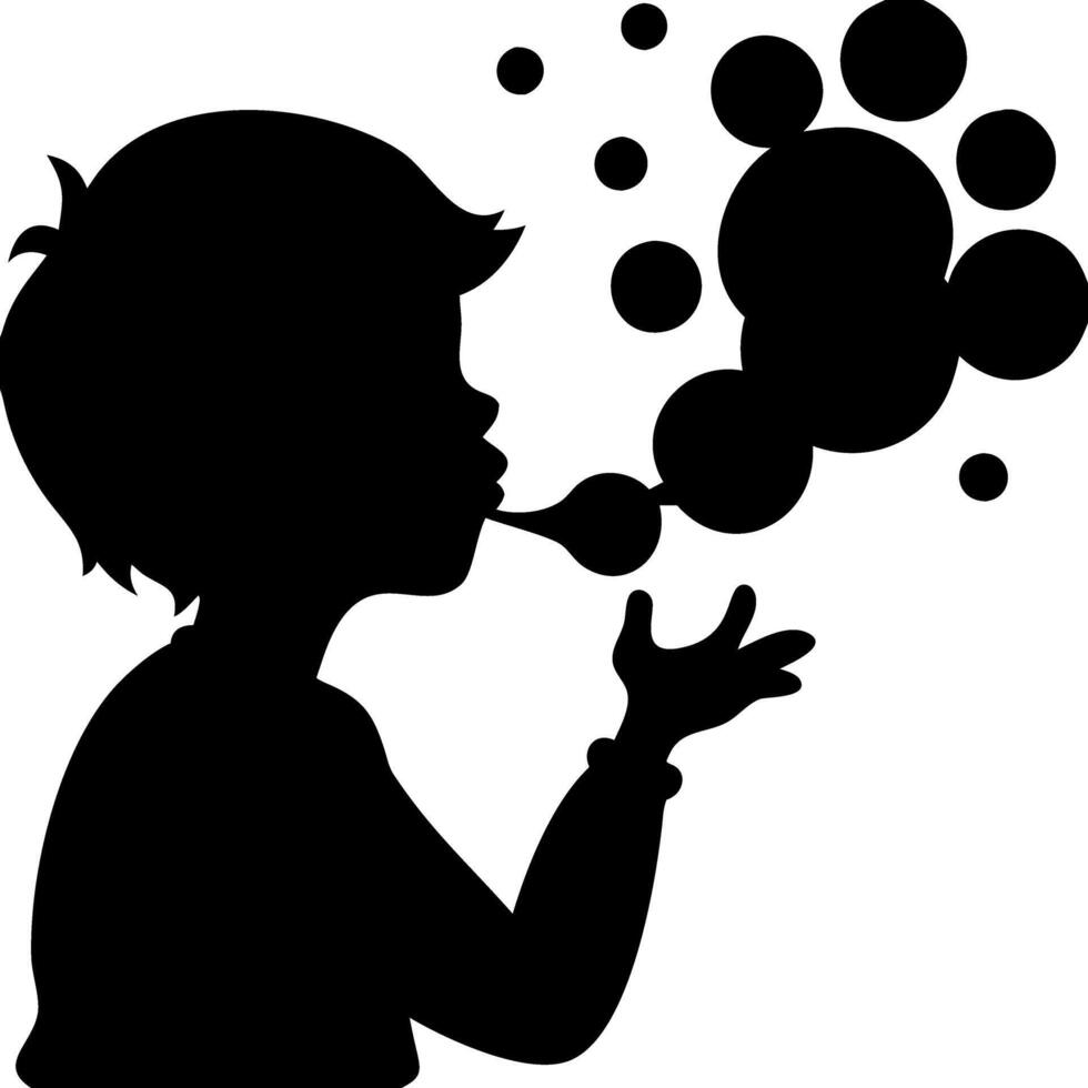 Silhouette Child Blowing Bubbles Illustration for Art and Craft Projects vector