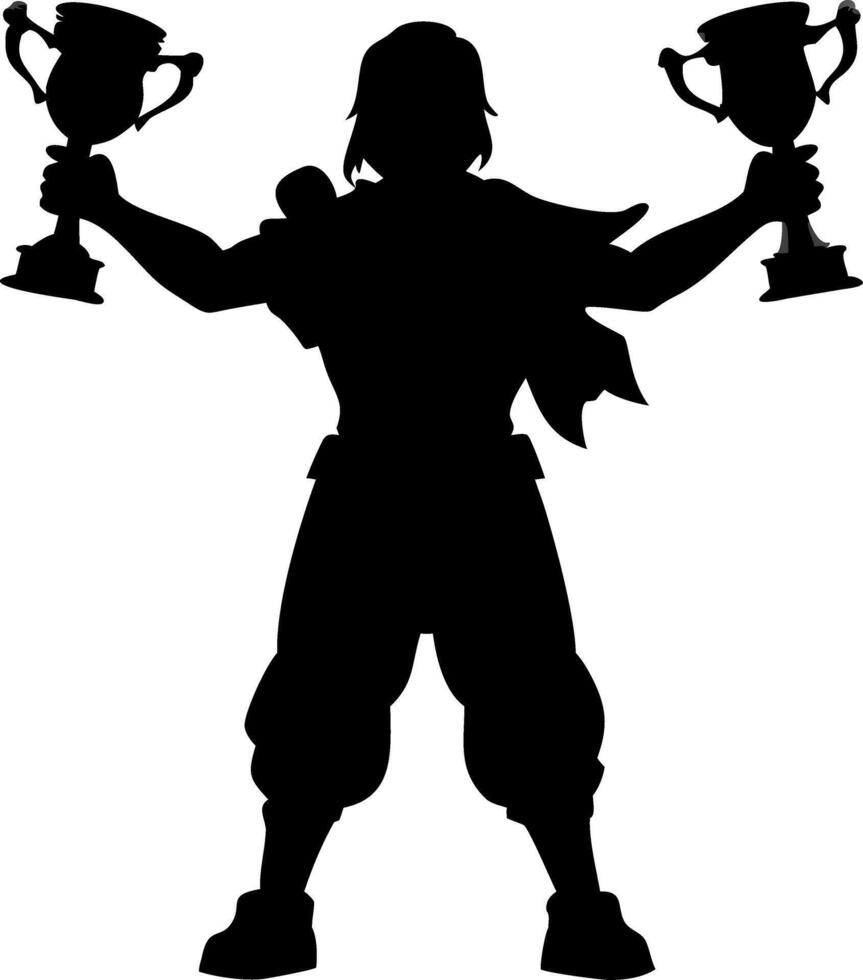 Silhouette Champion Holding Trophies Victory Celebration Art vector
