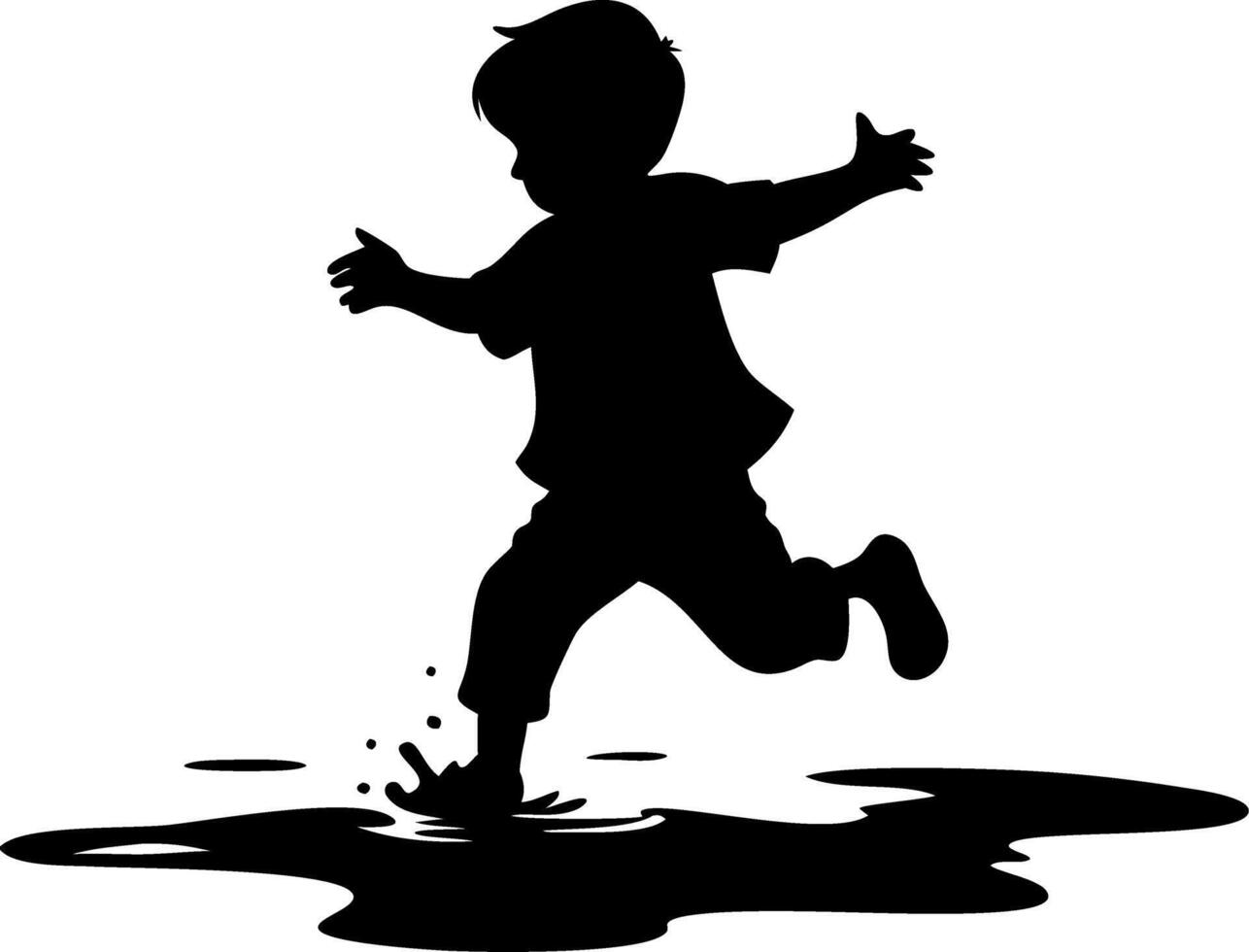 Silhouette Child Joyfully Jumping in Puddle Playful Illustration vector
