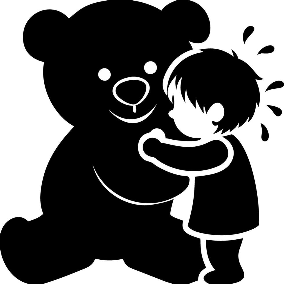 Silhouette Child Hugging Teddy Bear Illustration for Kids Decor and Crafts vector