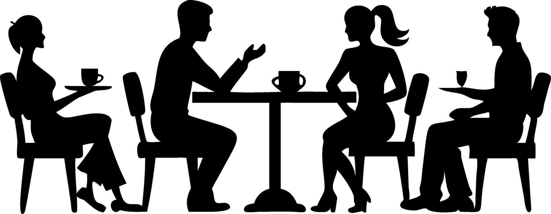 Silhouette Conversation at Cafe Table for Design Projects and Illustrations vector