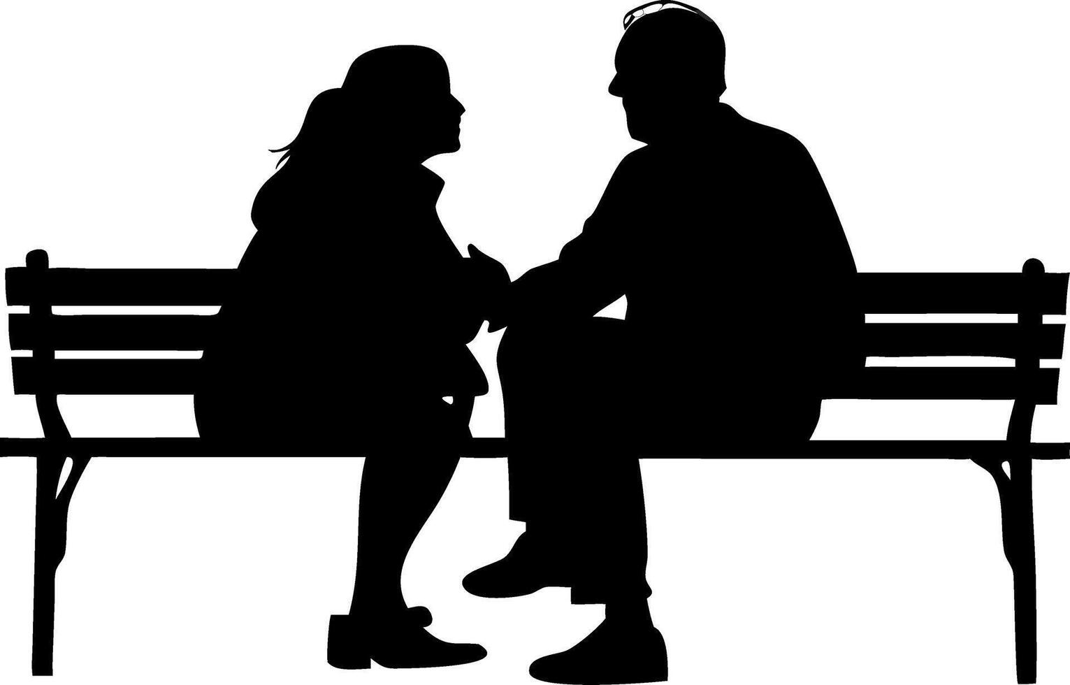 Silhouette Couple Conversing on Park Bench Leisure Interaction vector