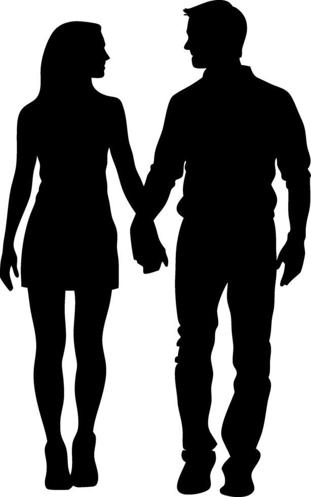 Silhouette Couple Holding Hands Romantic Relationship Love Illustration vector