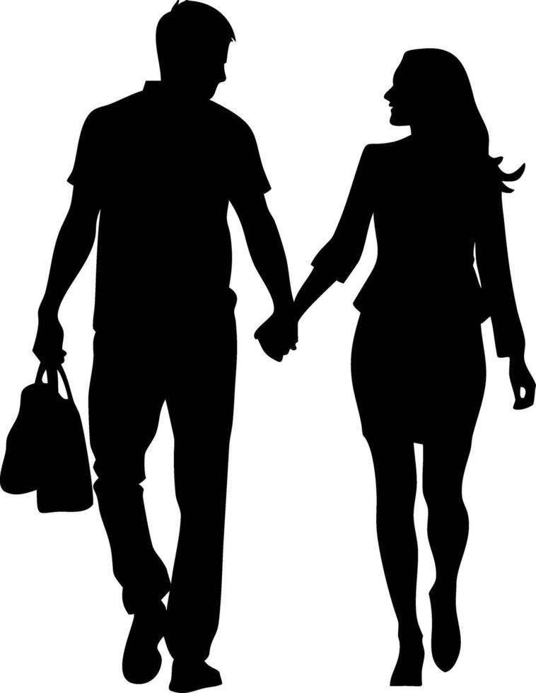 Silhouette Couple Holding Hands Walking Illustration for Romance and Relationship Concepts vector