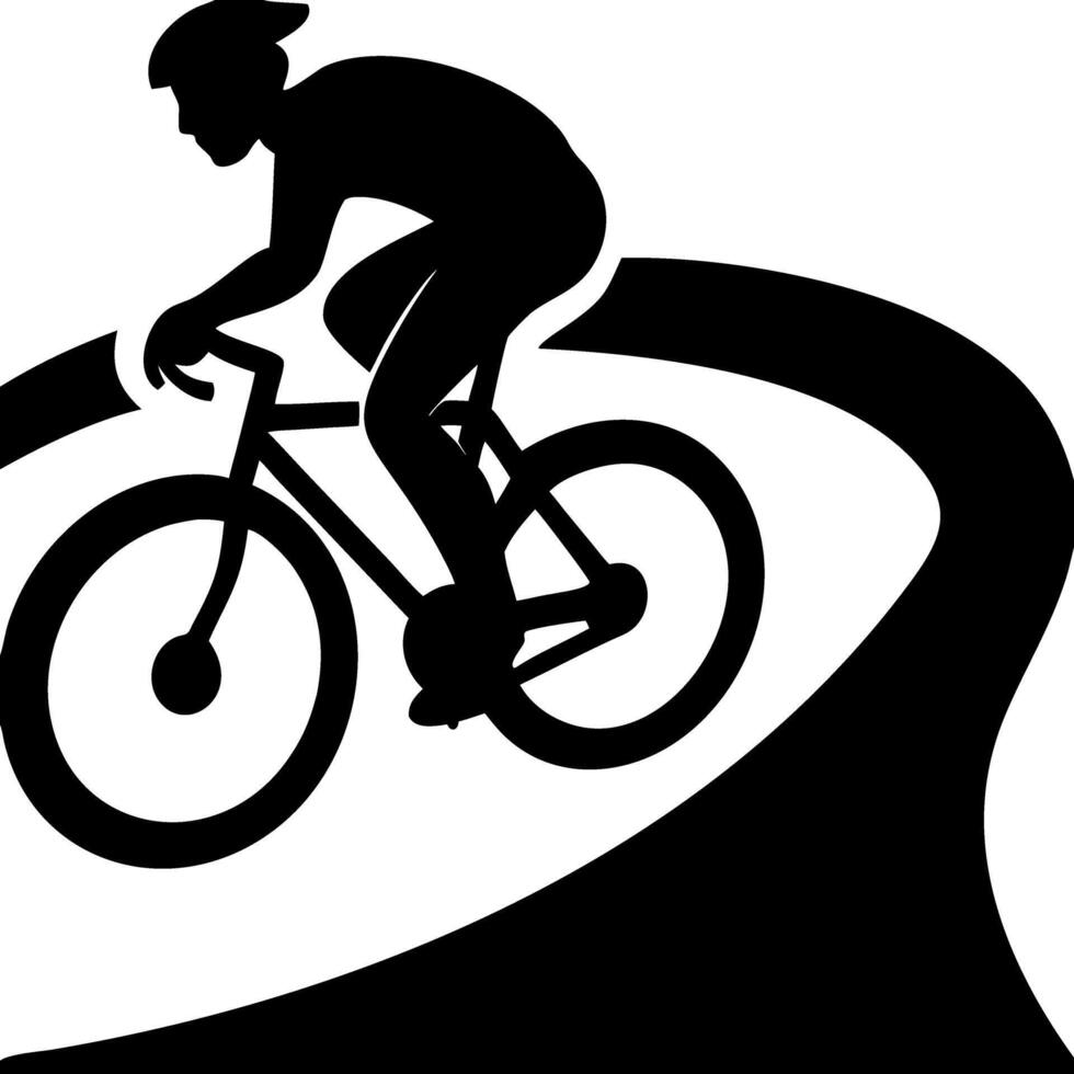 Silhouette Cyclist on Curved Road for Sports and Adventure Design vector