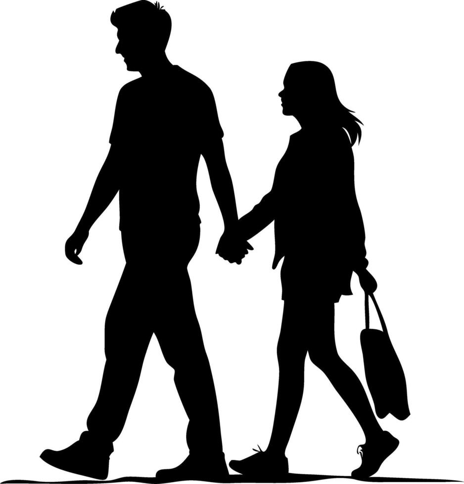 Silhouette Couple Walking Hand in Hand Art for Design and Illustration vector