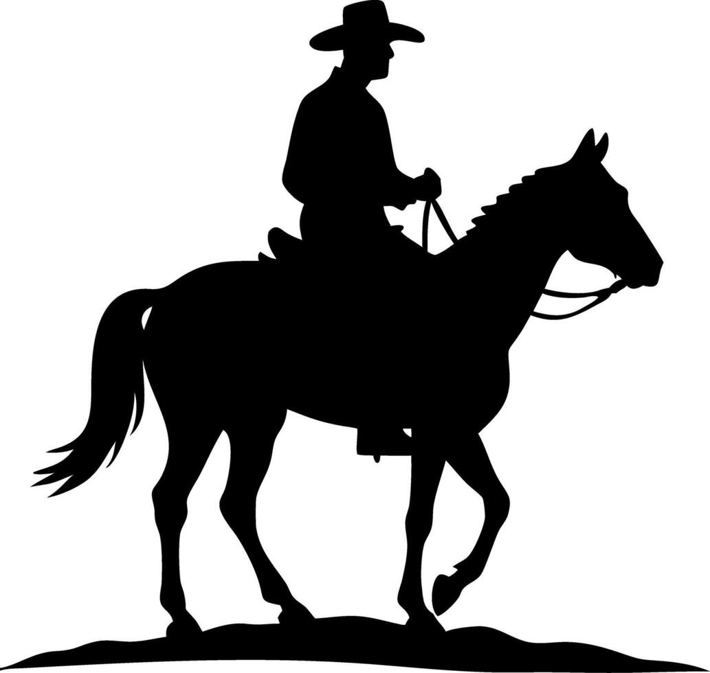 Silhouette Cowboy Riding Horse Western Art Illustration vector
