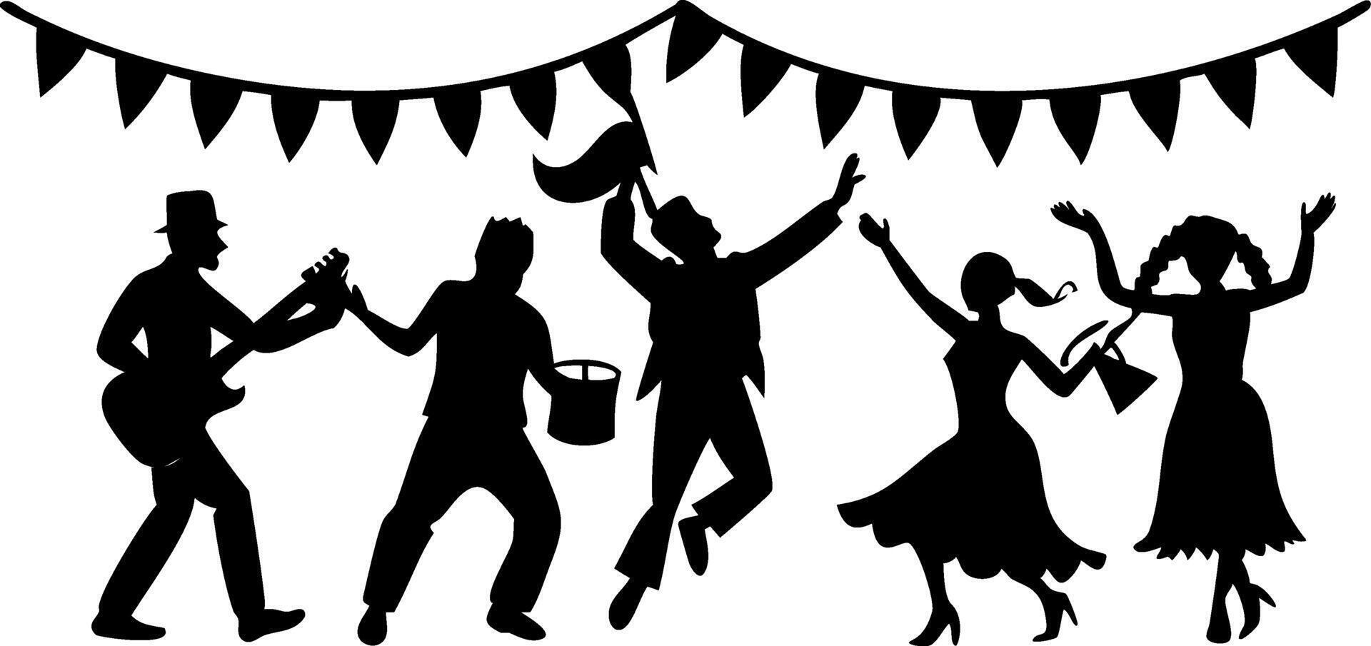 Silhouette Dance Party Celebration Art with Festive Banner vector
