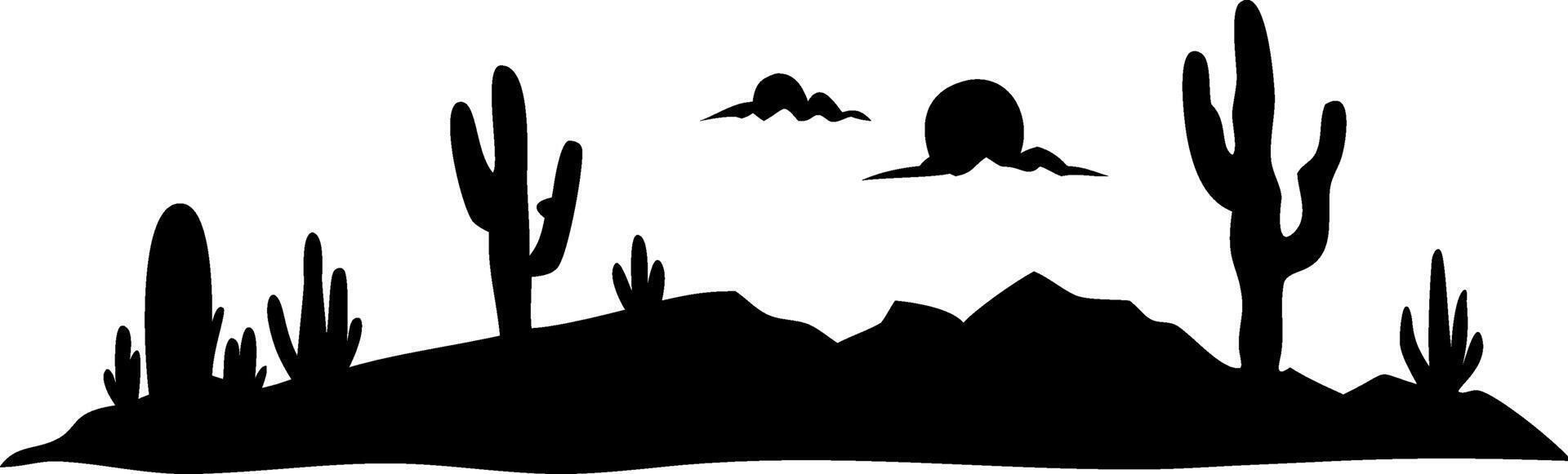 Silhouette Desert Landscape with Cacti and Sunset Illustration for Art and Design vector
