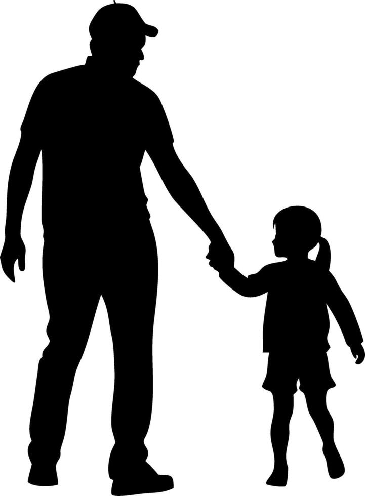 Silhouette Father Holding Child Hand Family Bonding Illustration vector