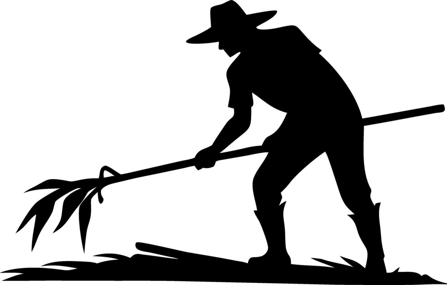 Silhouette Farmer Harvesting Crops with Hoe Illustration for Agriculture Design vector