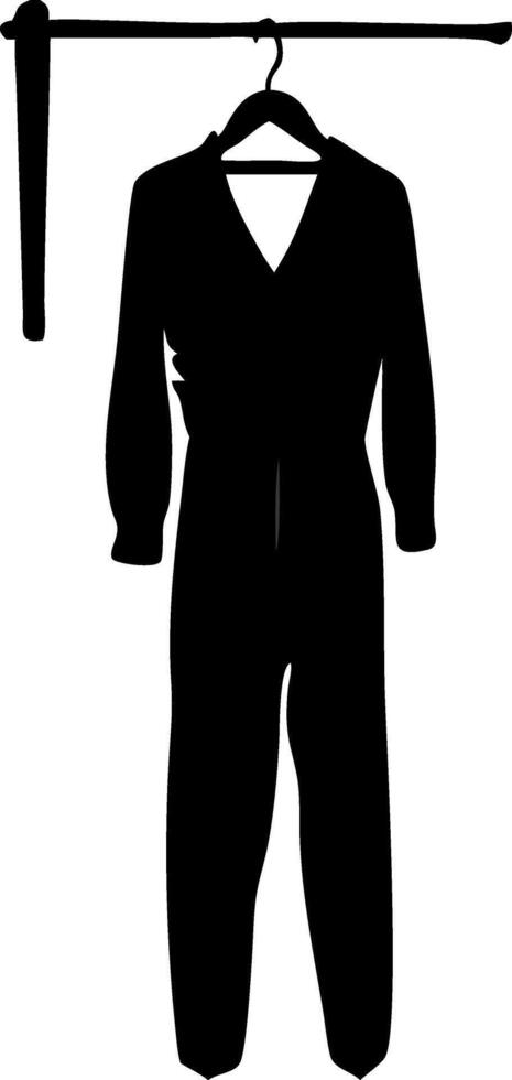 Silhouette Fashion Jumpsuit and Umbrella on Hanger Minimalist Art vector
