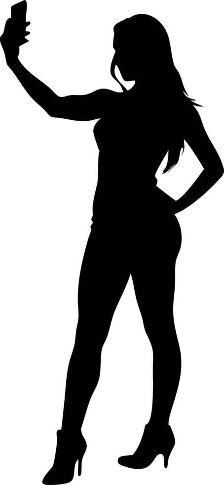 Silhouette Female Taking Selfie Art for Design Projects and Illustrations vector