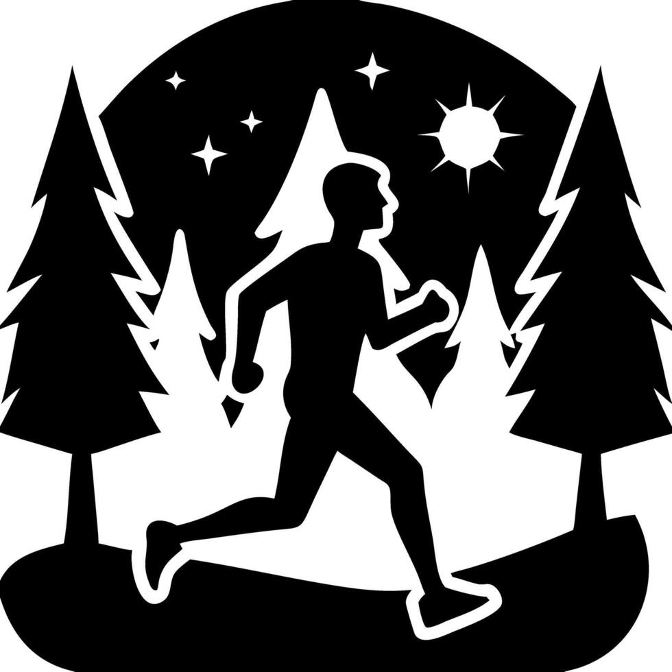 Silhouette Forest Runner Under Starry Night Sky Art for Outdoor Activities vector