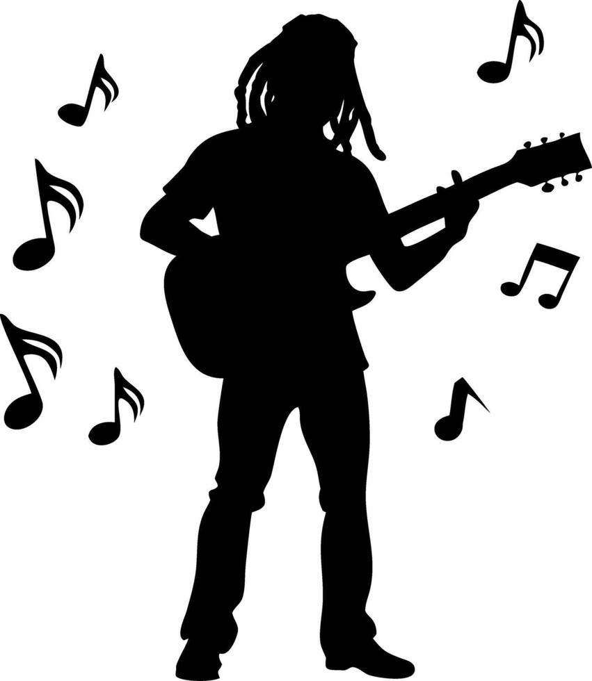 Silhouette Guitarist Reggae Music Notes for Music Art and Design vector