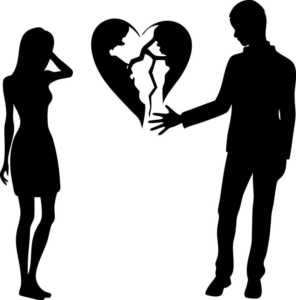 Silhouette Heartbreak Couple Relationship Conflict Concept vector